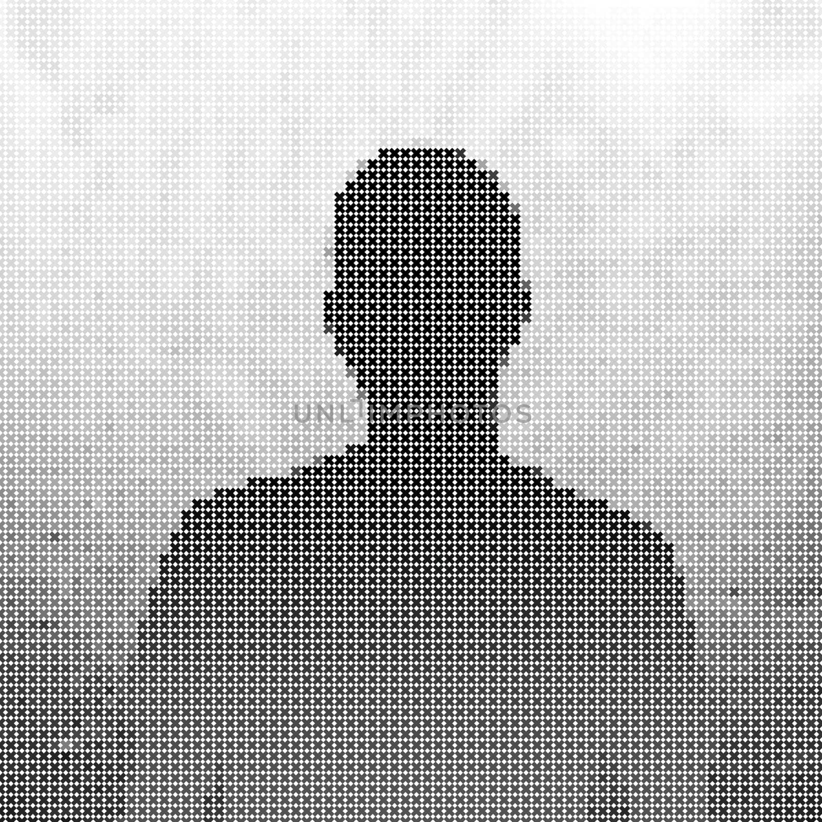 Man silhouette halftone illustration, cross pattern