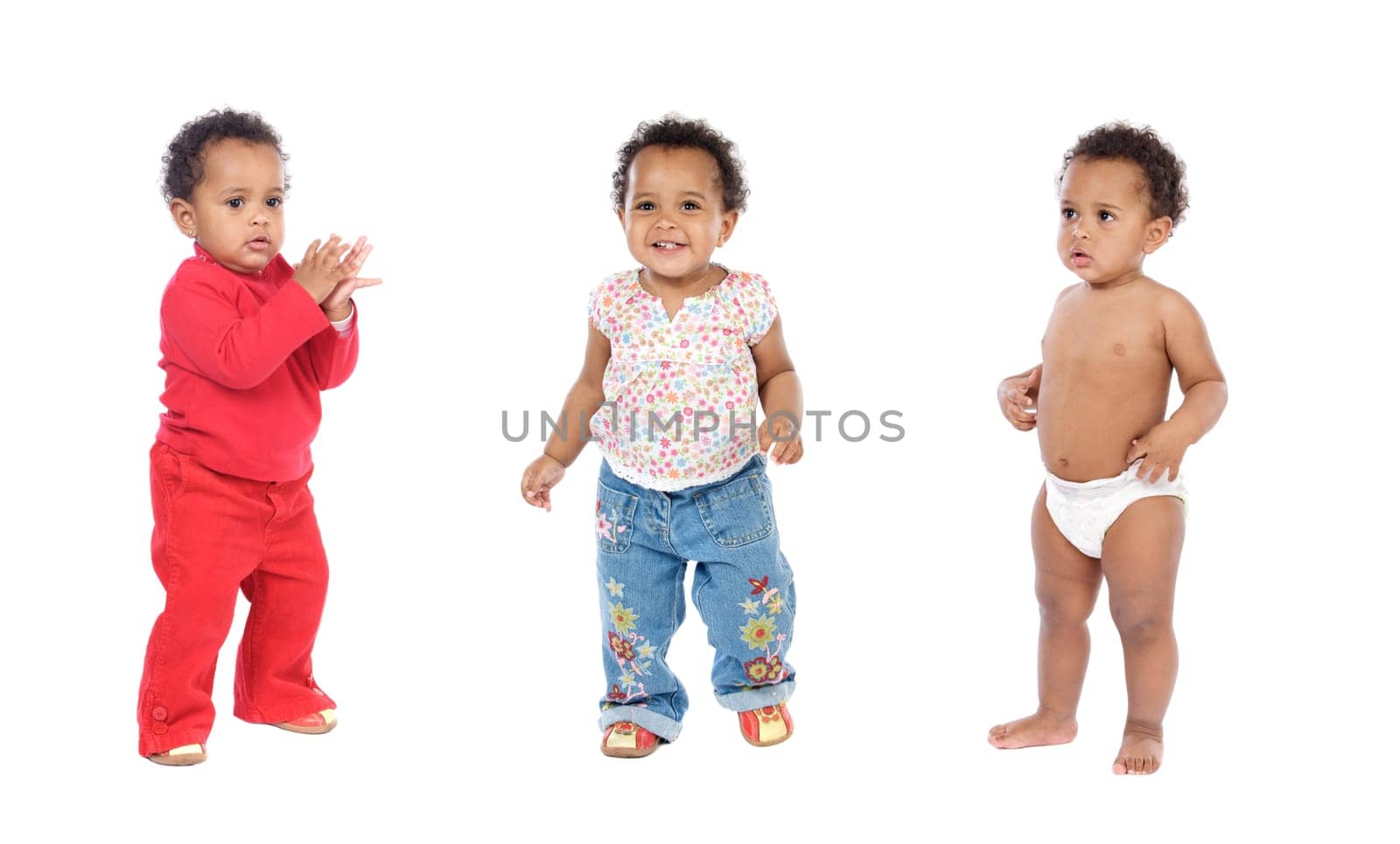 Three funny triplets isolated on a white background