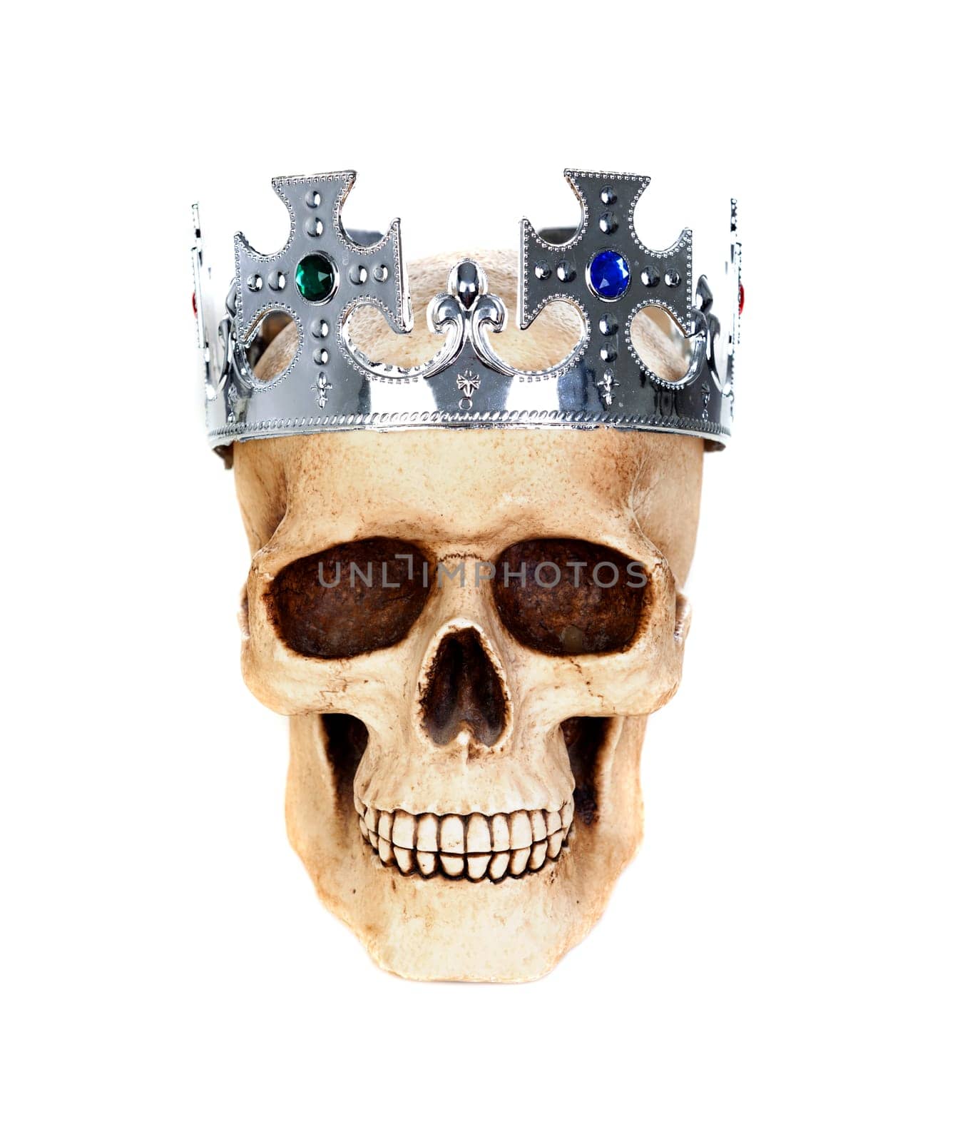 Skull with a silver crown isolated on a white background