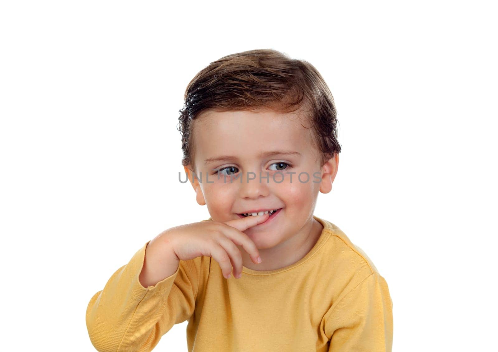 Adorable small child two years old isolated on a white background