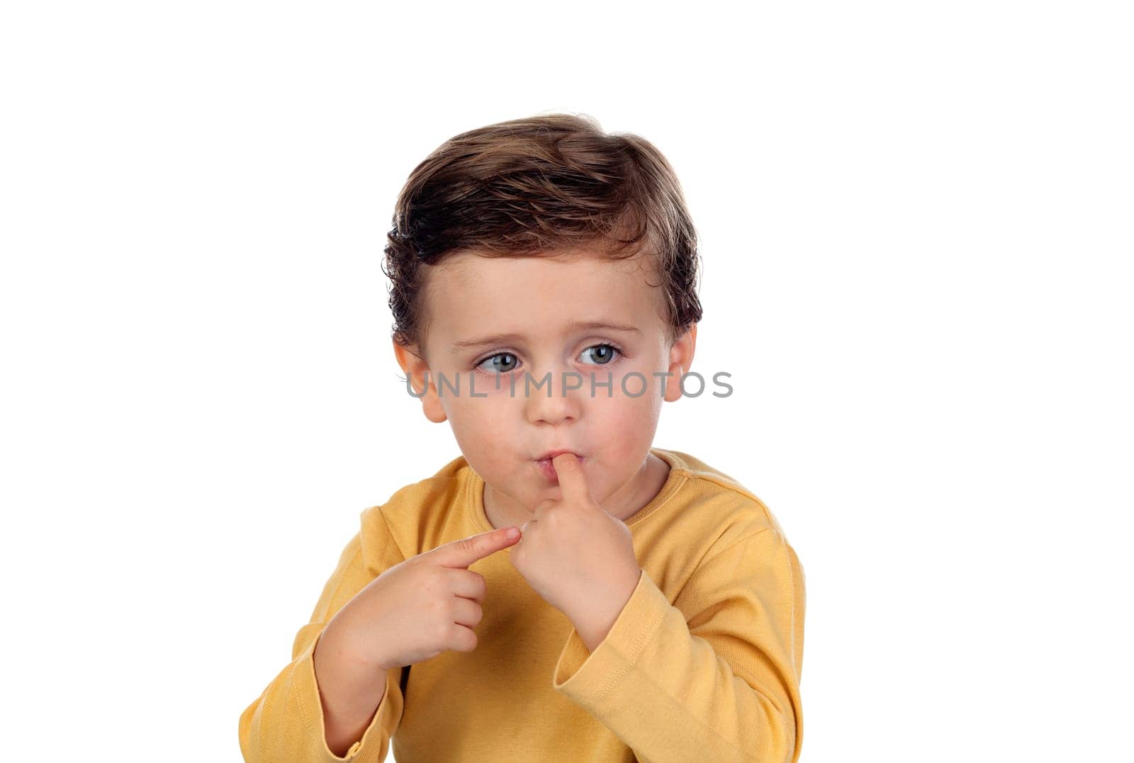 Adorable small child two years old isolated on a white background