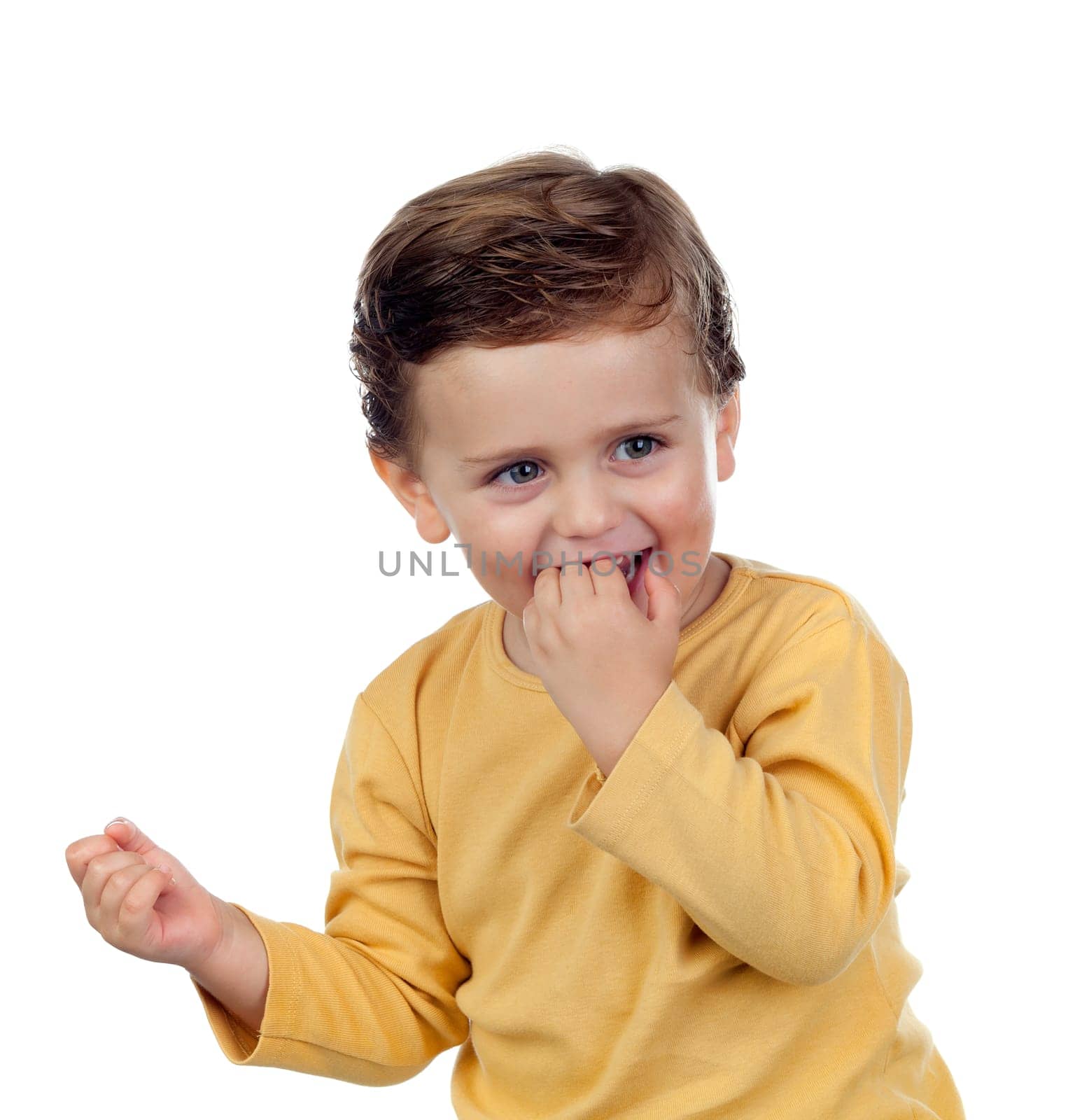 Adorable small child two years old isolated on a white background