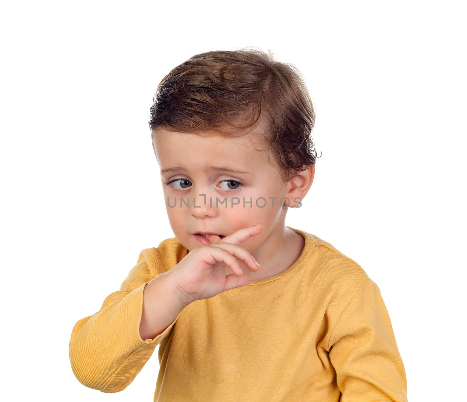 Adorable small child two years old isolated on a white background