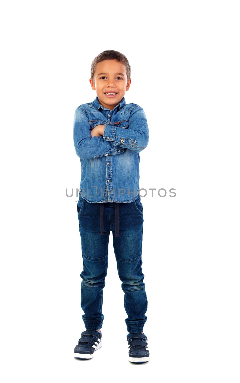 Full portrait of a beautiful child isolated on a white background