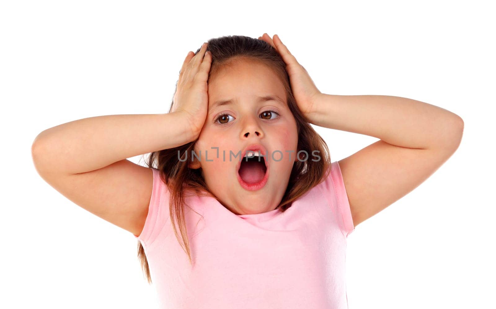 Amazed small girl isolated on a white background