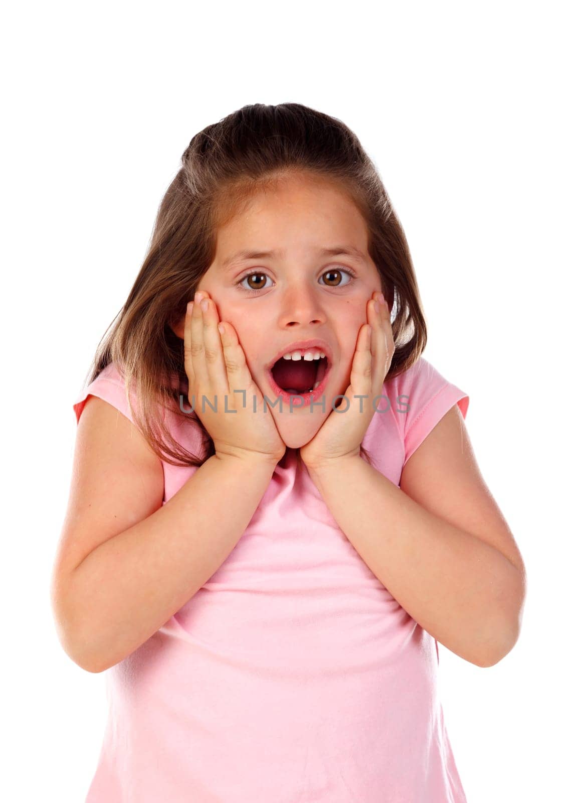 Amazed small girl isolated on a white background