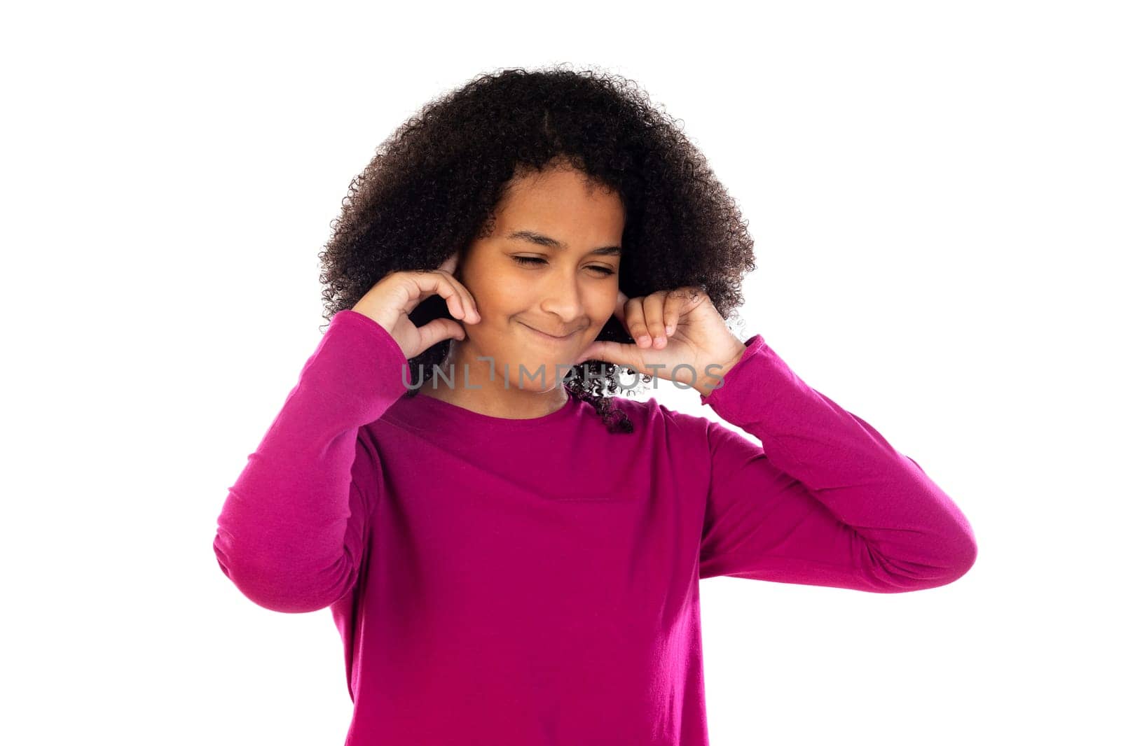 Portait of a teenage with afro hair isolated on a white background