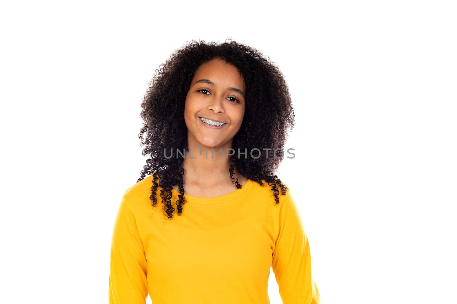 Adorable teenage doing gestures isolated on a white background