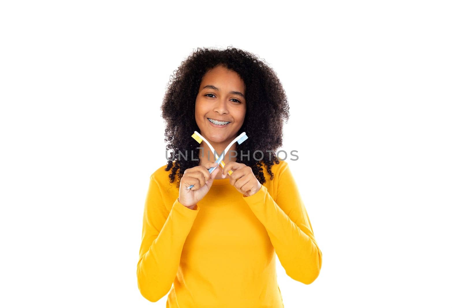 Adorable teenage doing gestures isolated on a white background