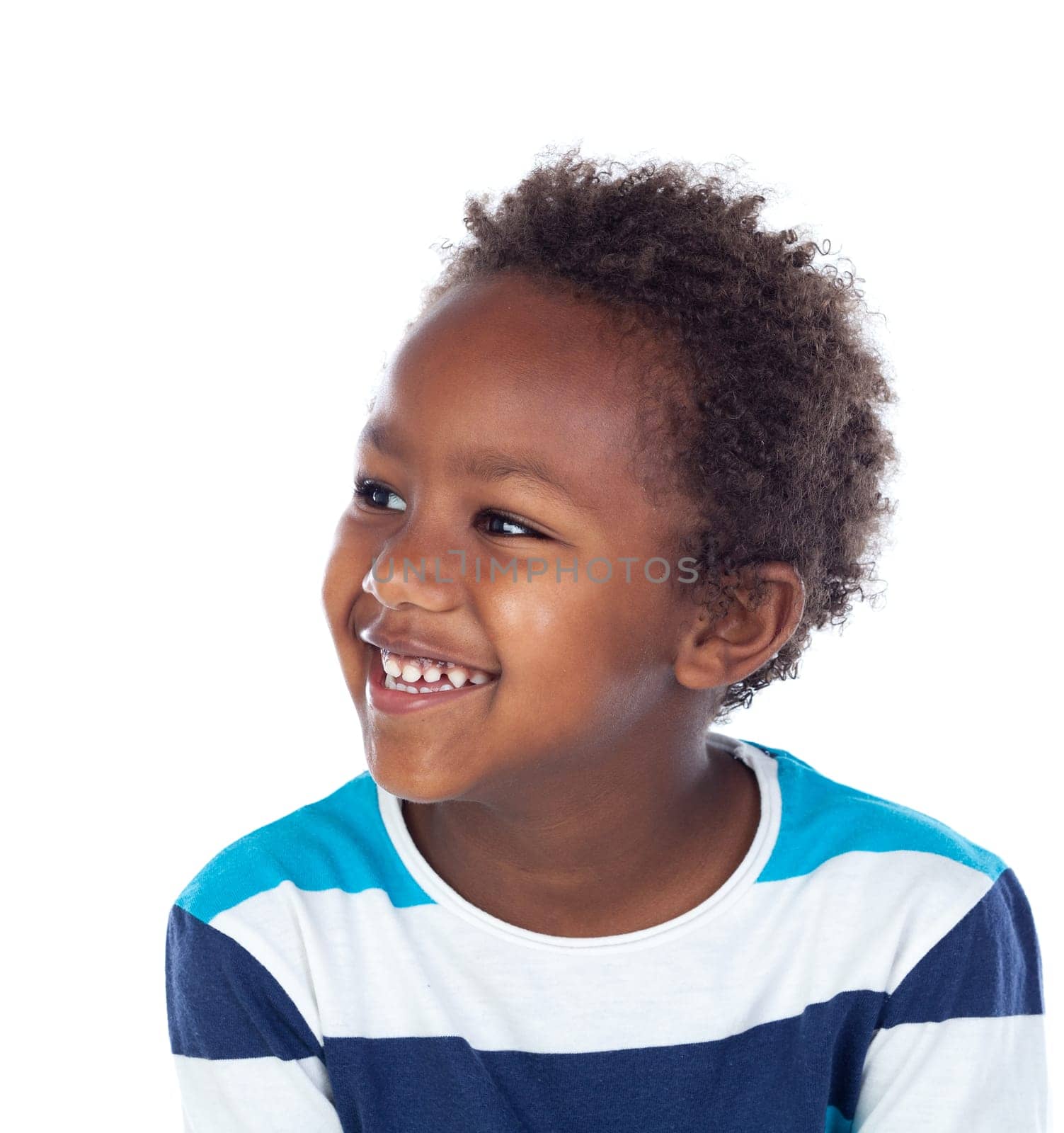 African child laughing isolated on white background