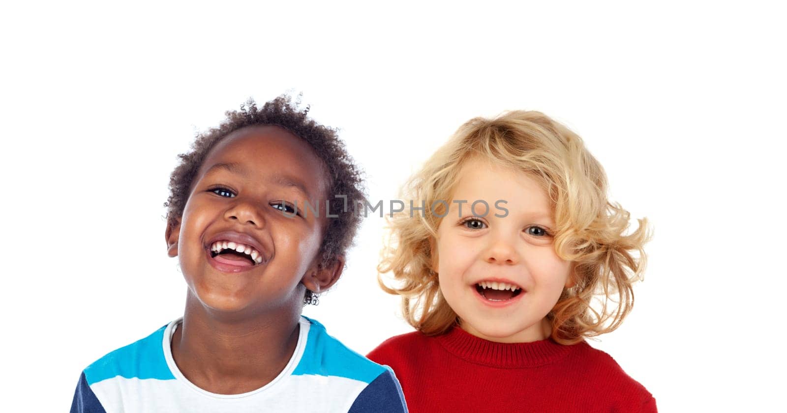 Happy children laughing isolated on a white background