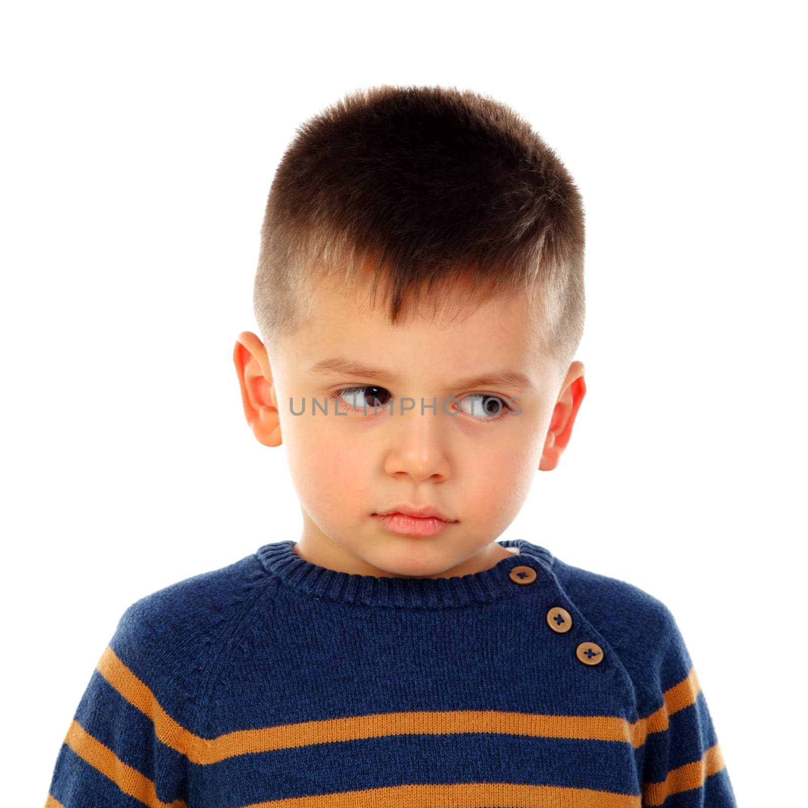 Baby with a serious expression isolated on a white background