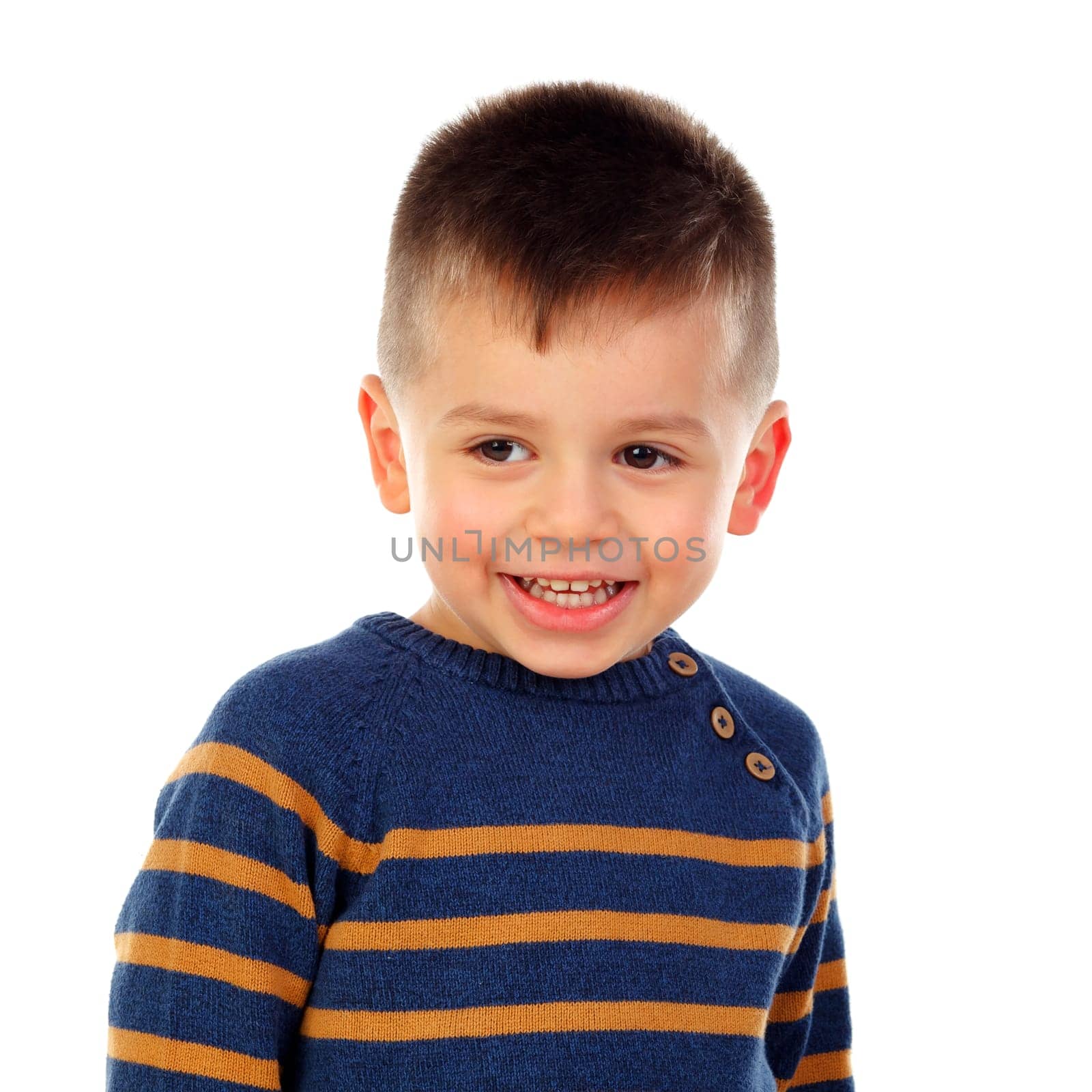 Funny small child isolated on a white background
