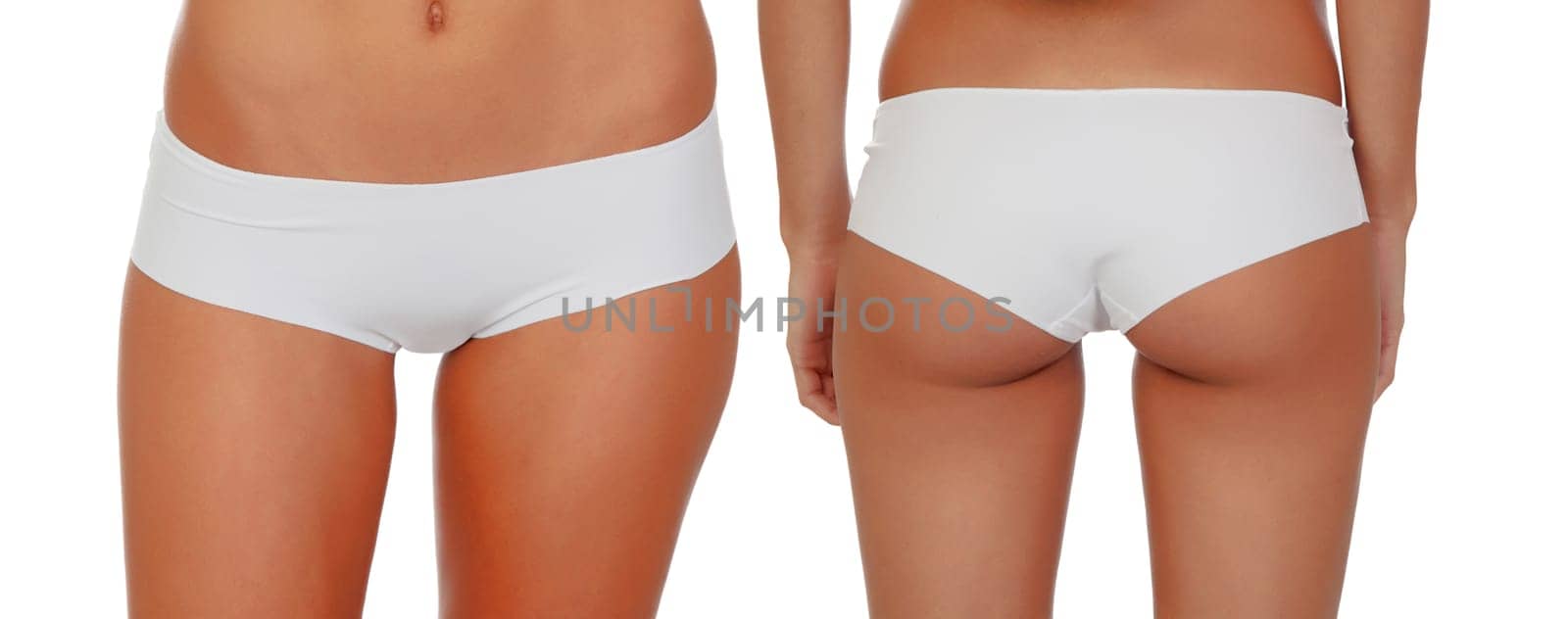 Beautiful slim body female in front and back isolated on white