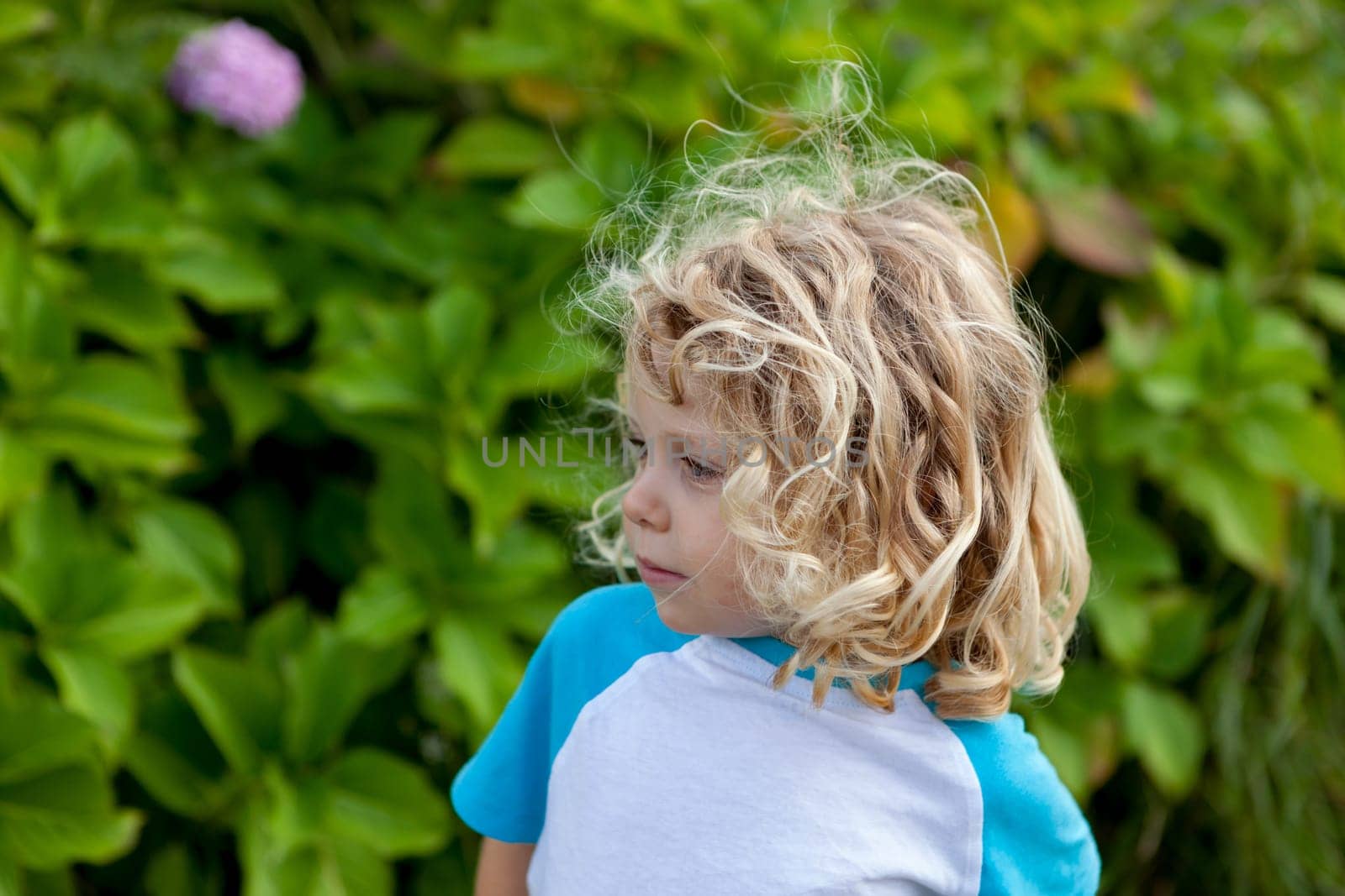 Beautiful boy four year old with long blond hair