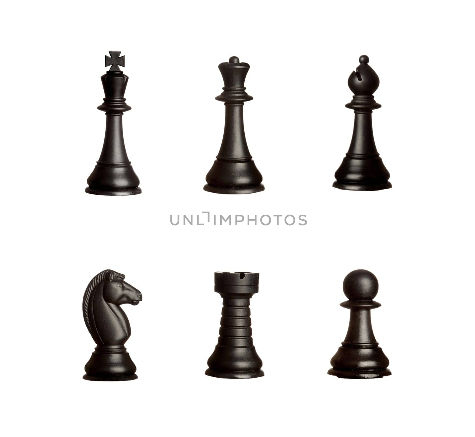 Black chess figures isolated on a white background