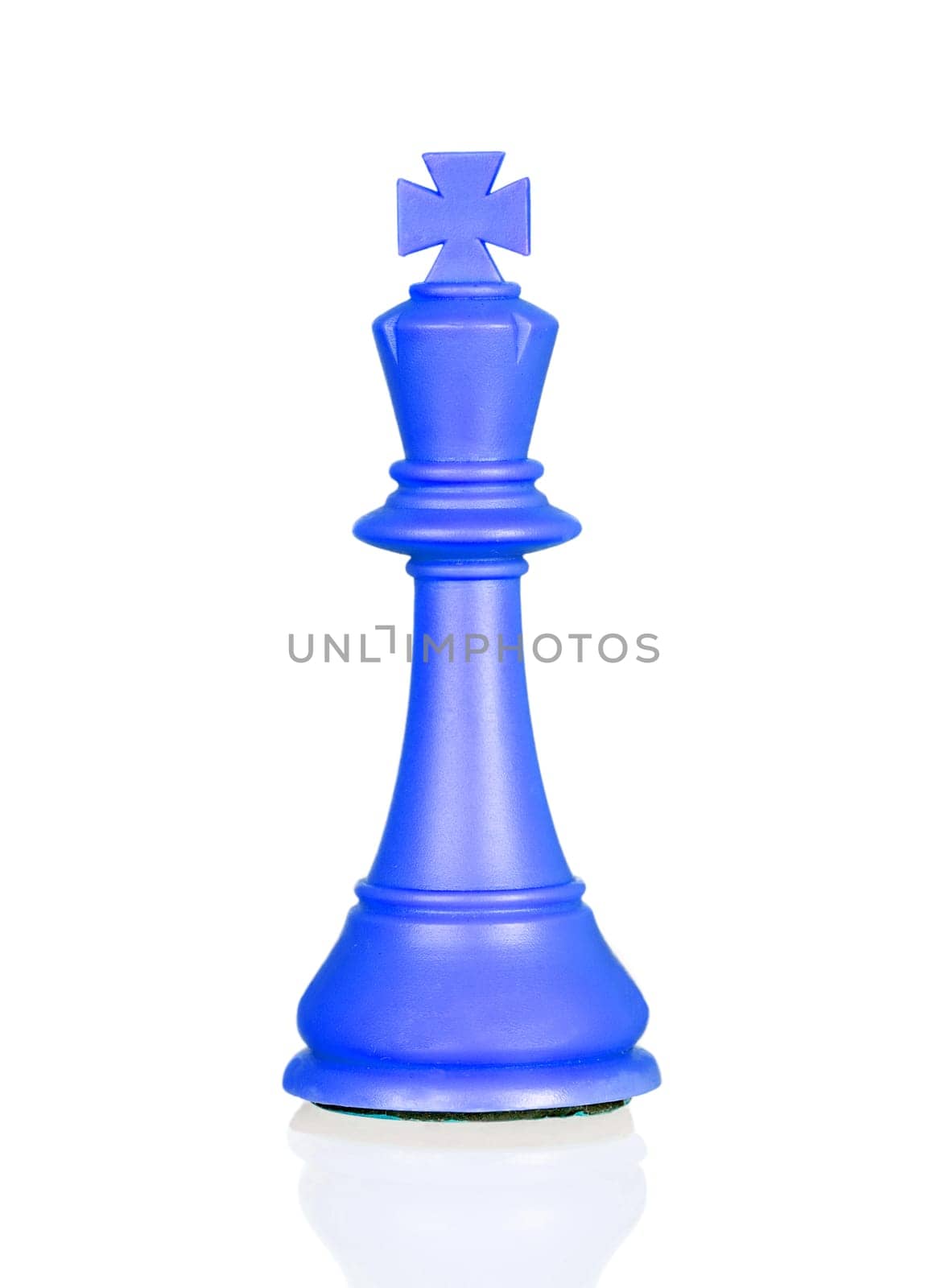 Blue chess piece king isolated on a white background