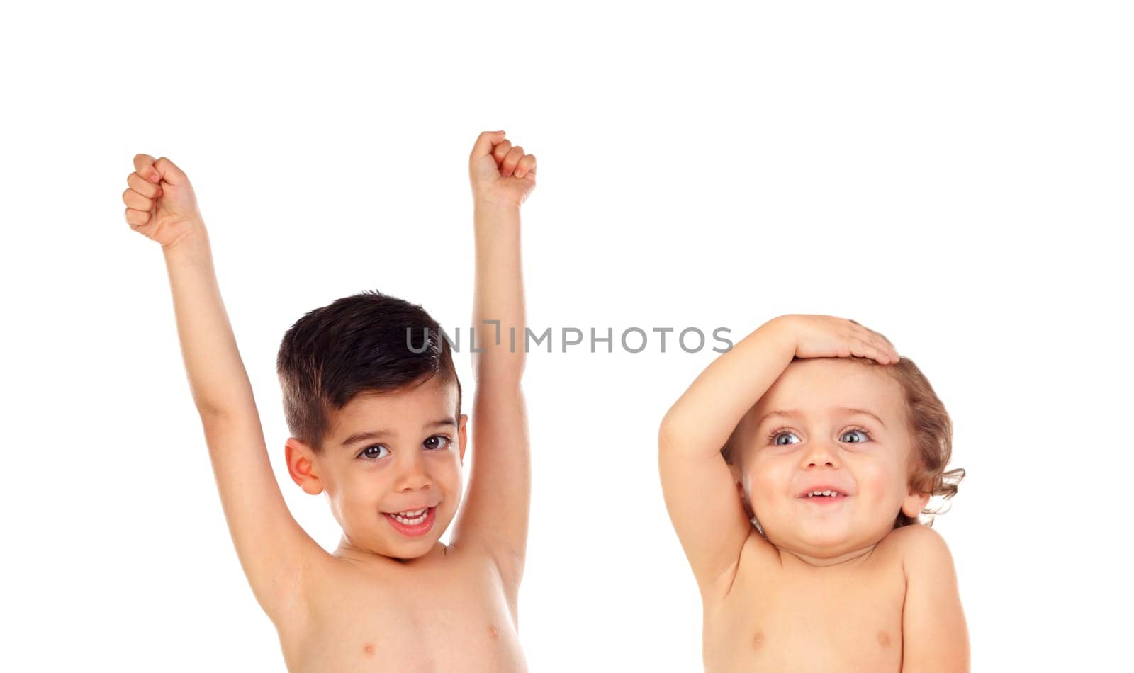 Bath hour. Two children without clothes ready for the shower