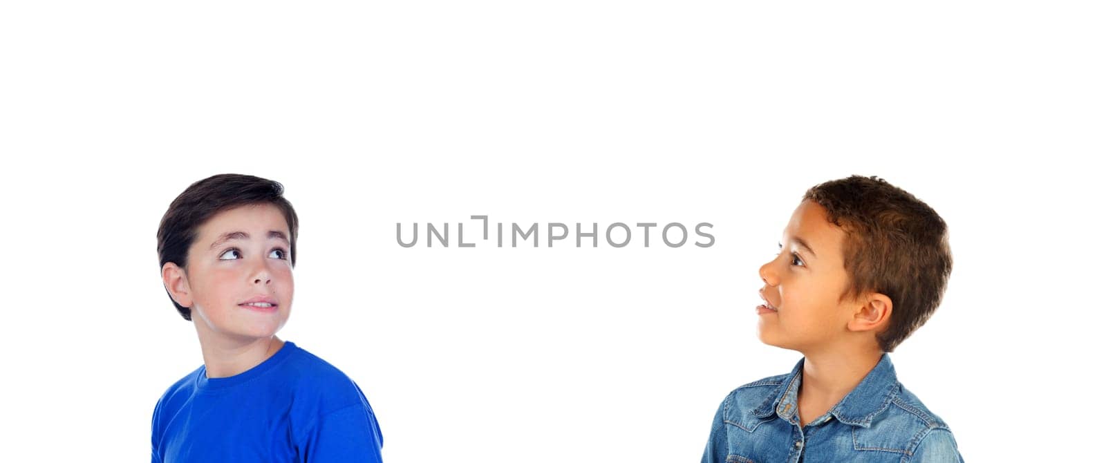 Classmates looking up isolated on a white background