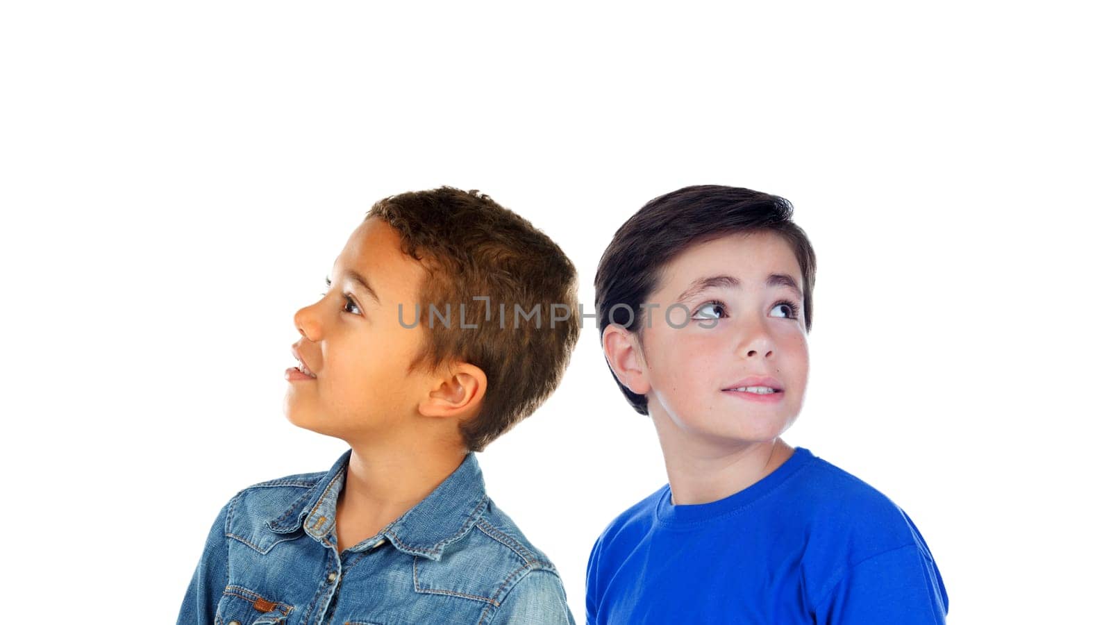 Classmates looking up isolated on a white background