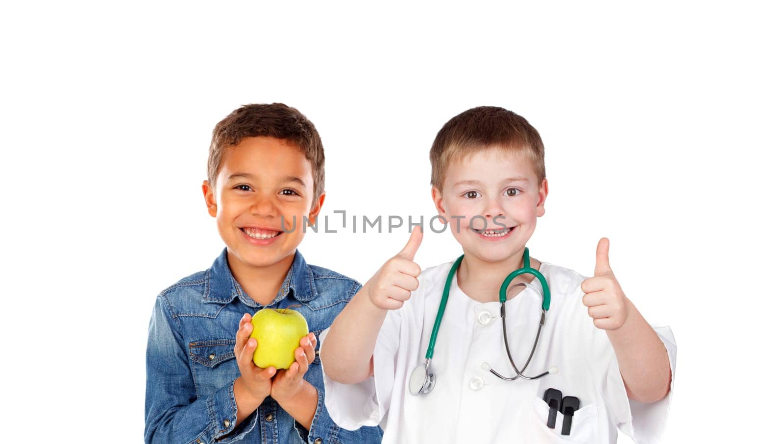 Health at school. Children playing isolated on a white background