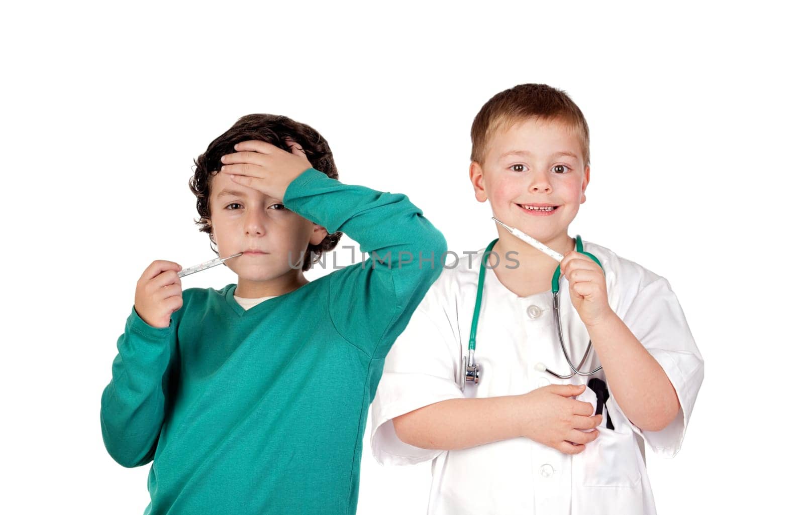 Children with fever isolated on a white background