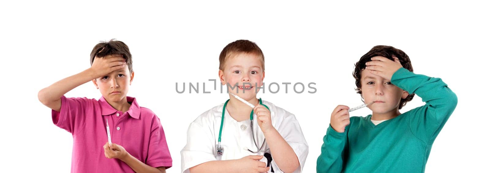 Children with fever isolated on a white background