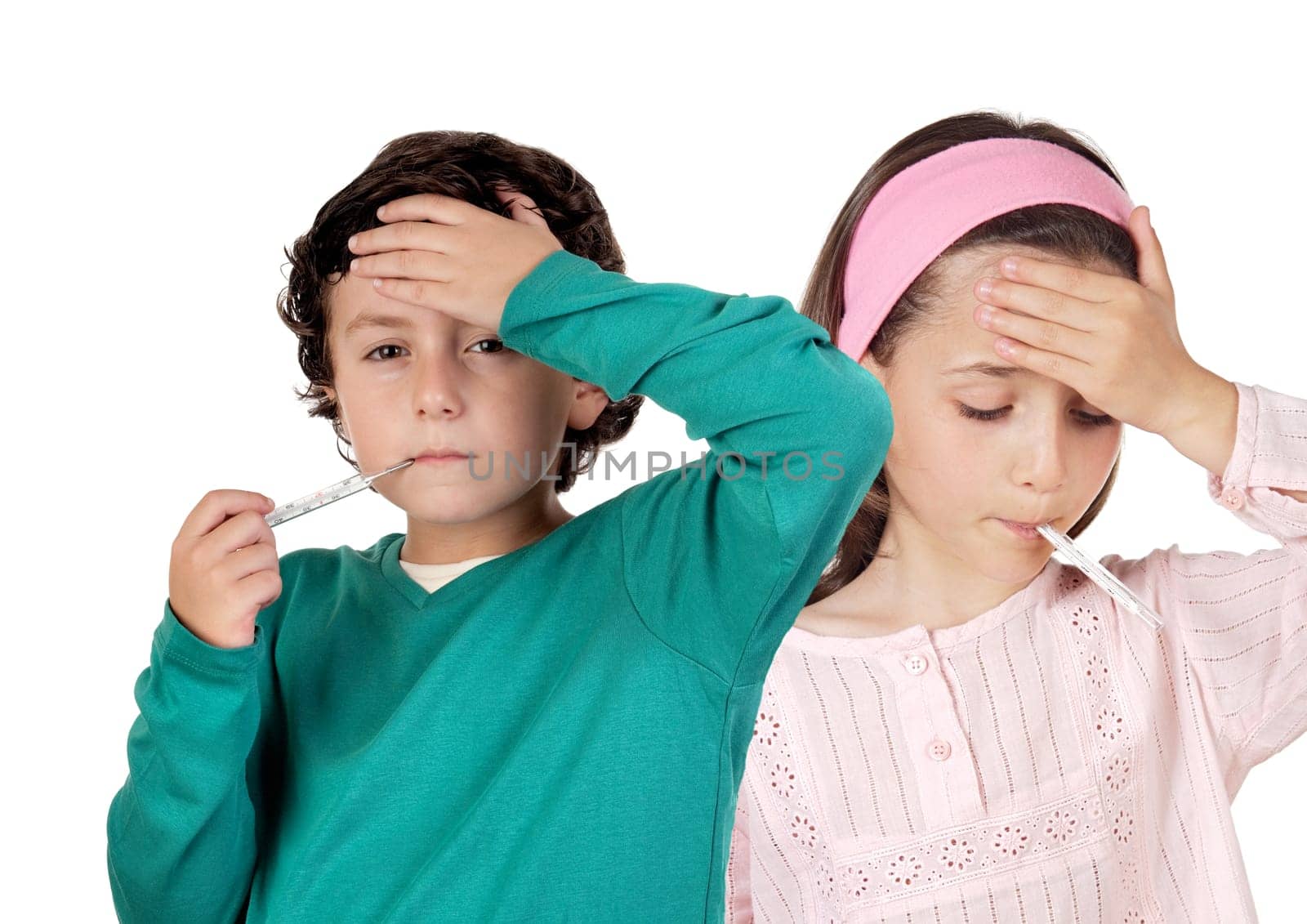 Children with fever isolated on a white background