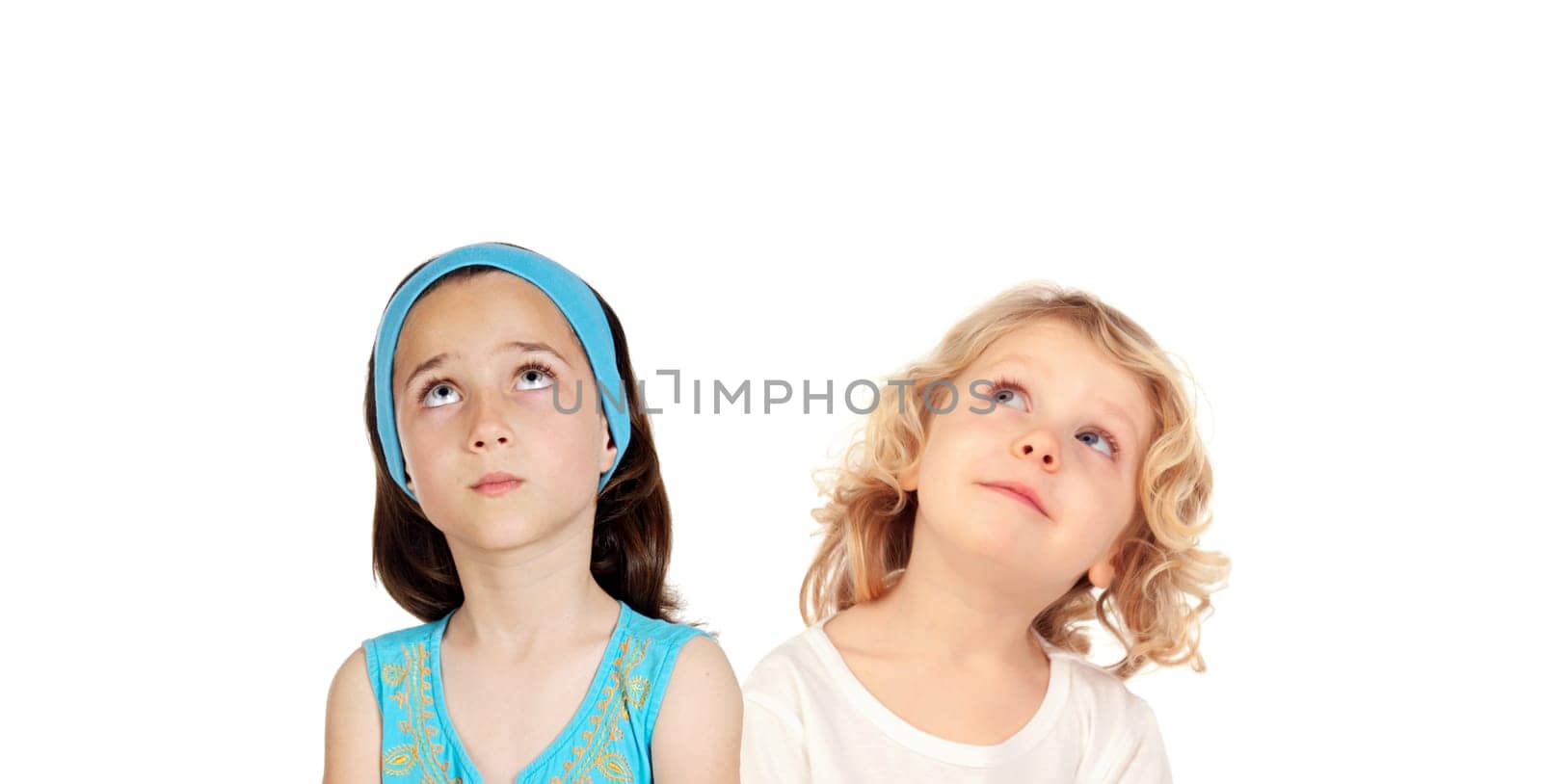 Classmates looking up isolated on a white background