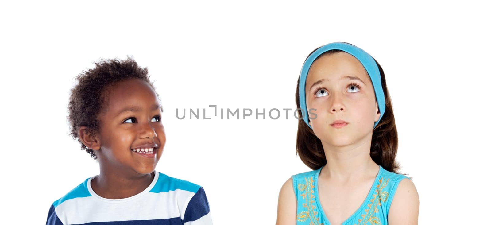 Classmates looking up isolated on a white background