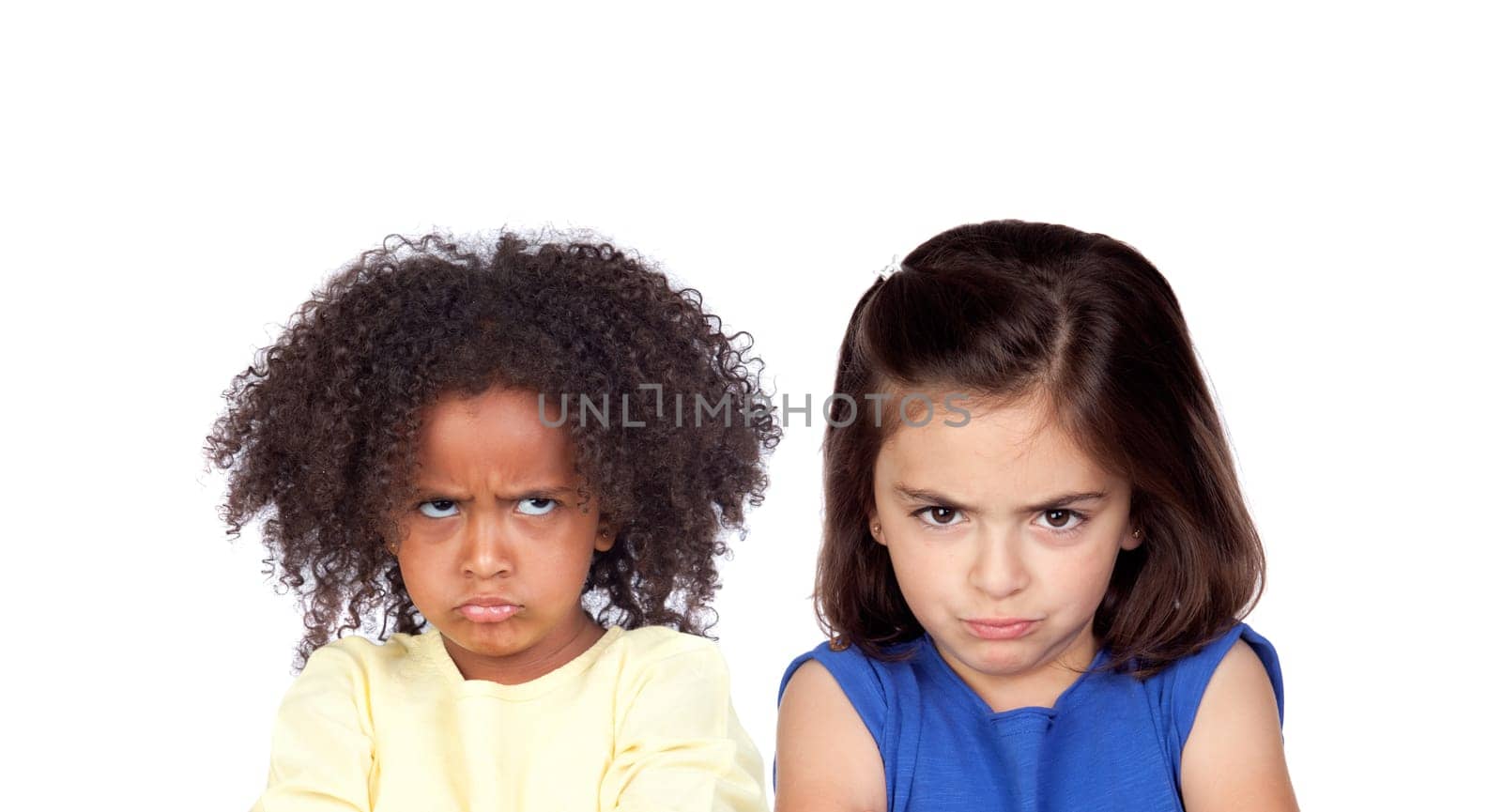 Two angry classmates isolated on a white background