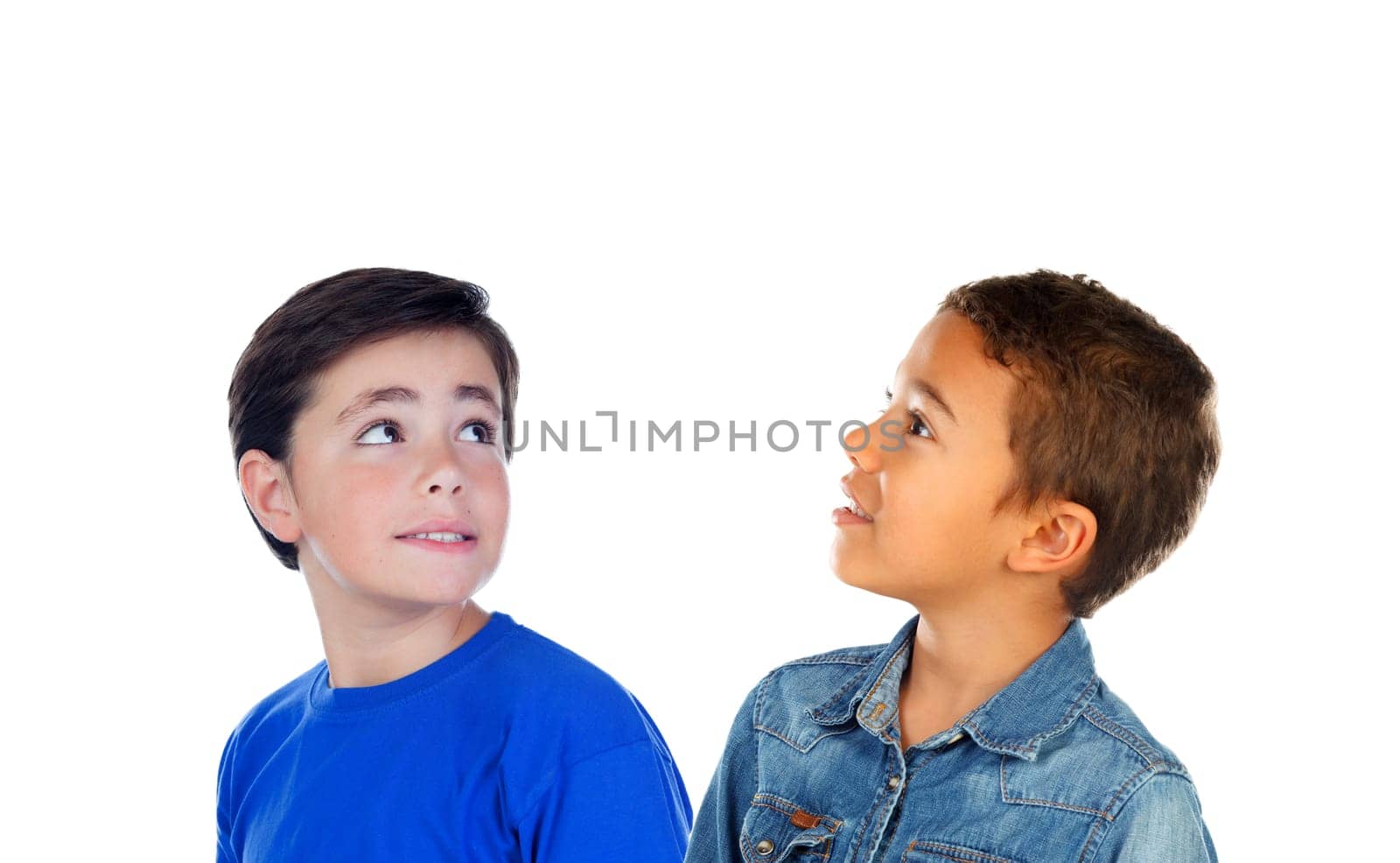 Classmates looking up isolated on a white background