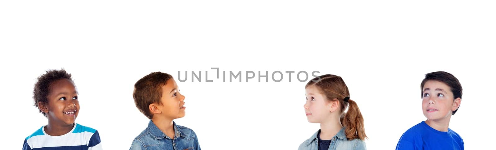 Classmates looking up isolated on a white background