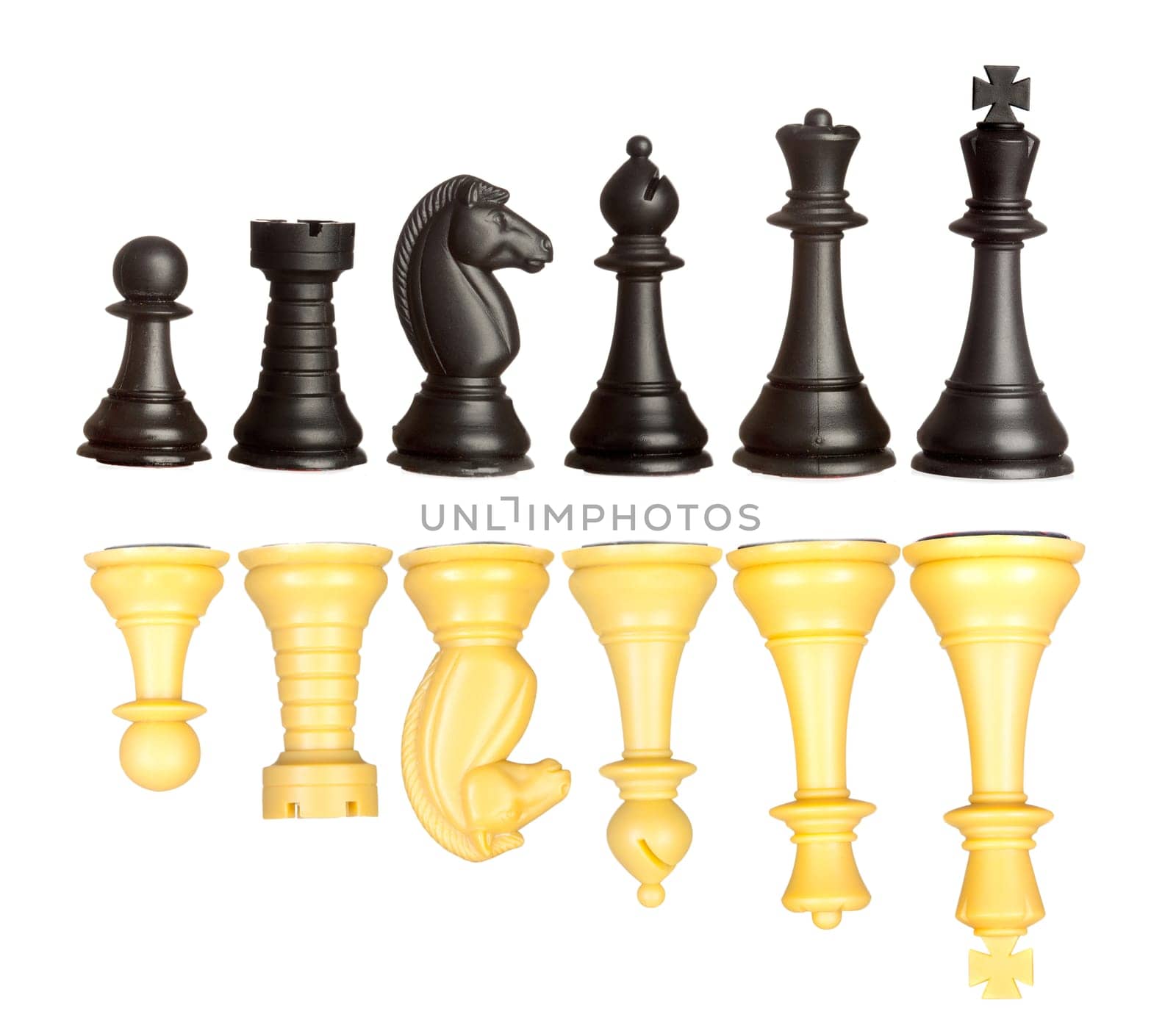 Set of black and white chess pieces isolated on a white background