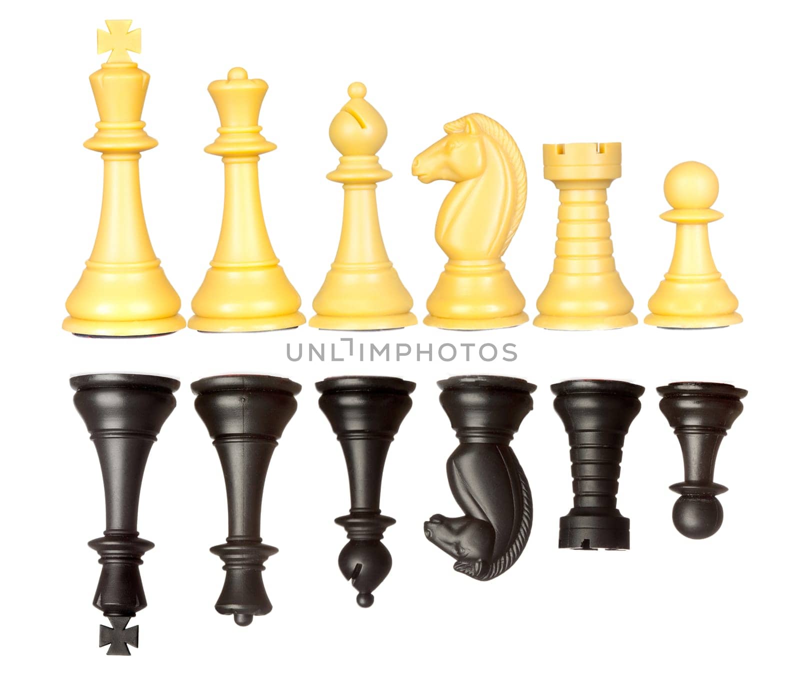Set of black and white chess pieces isolated on a white background