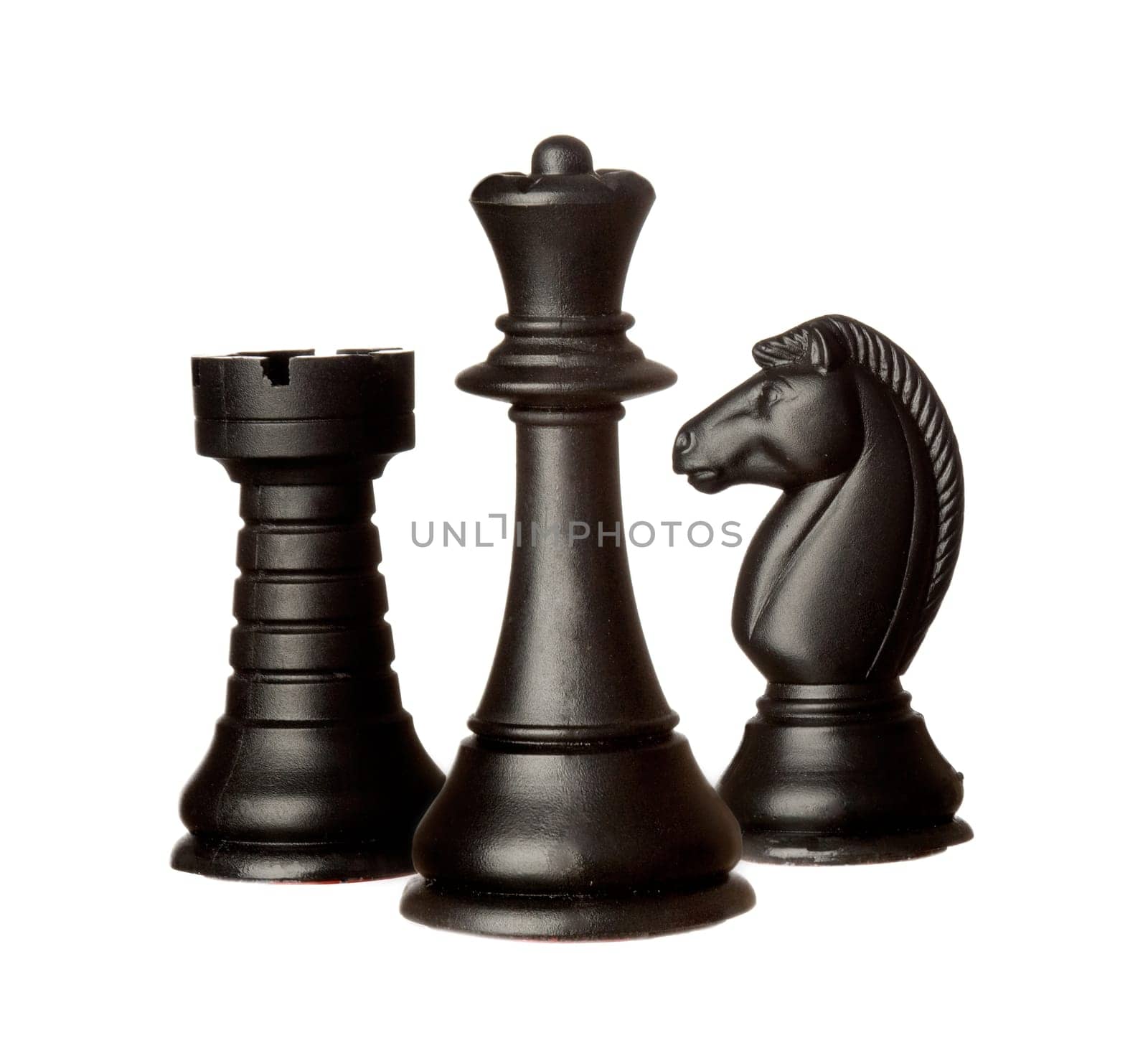 Black chess pieces isolated on a white background