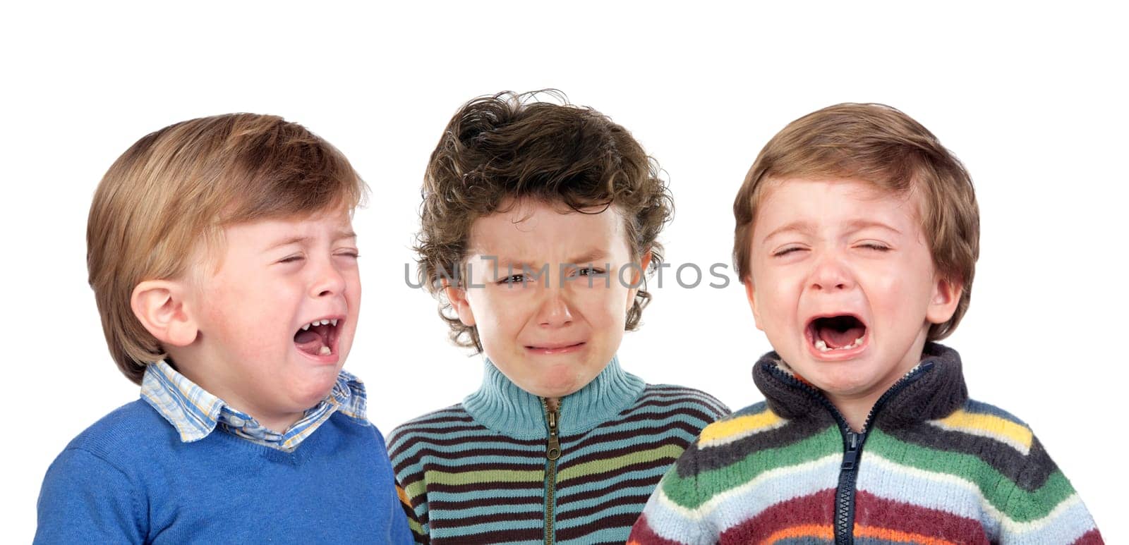 Children crying isolated on a white background