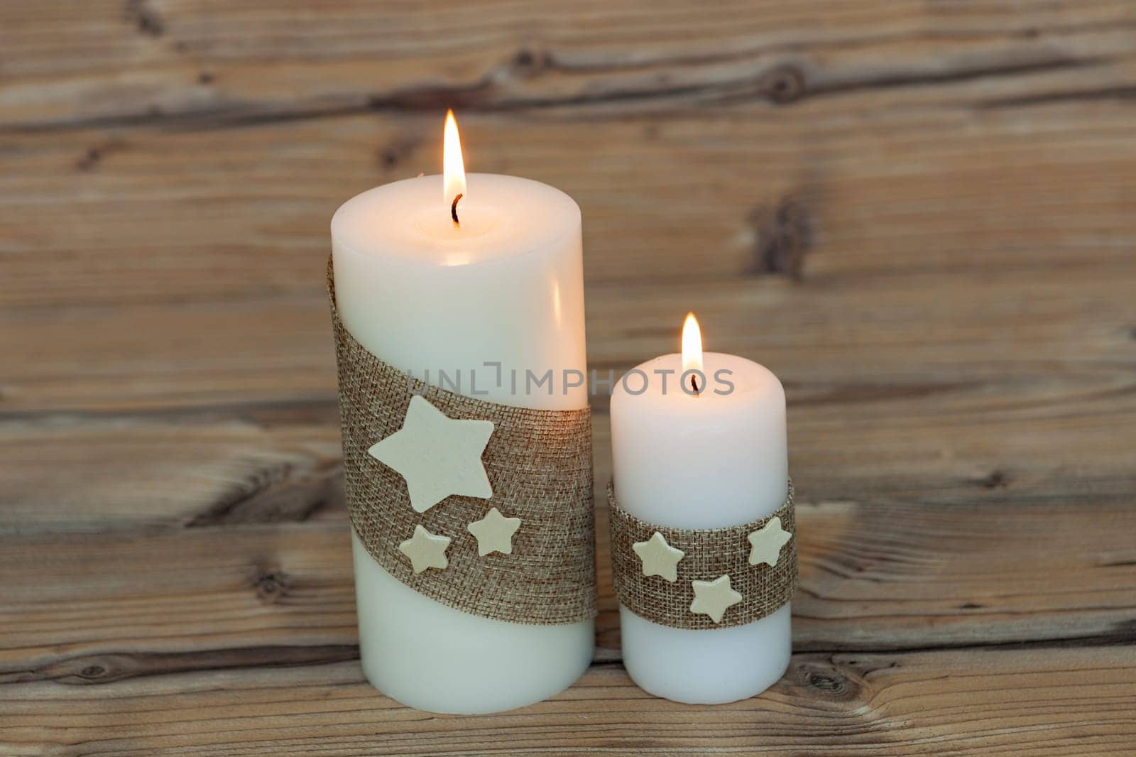Beautiful Candles in home. Warm christmas decoration