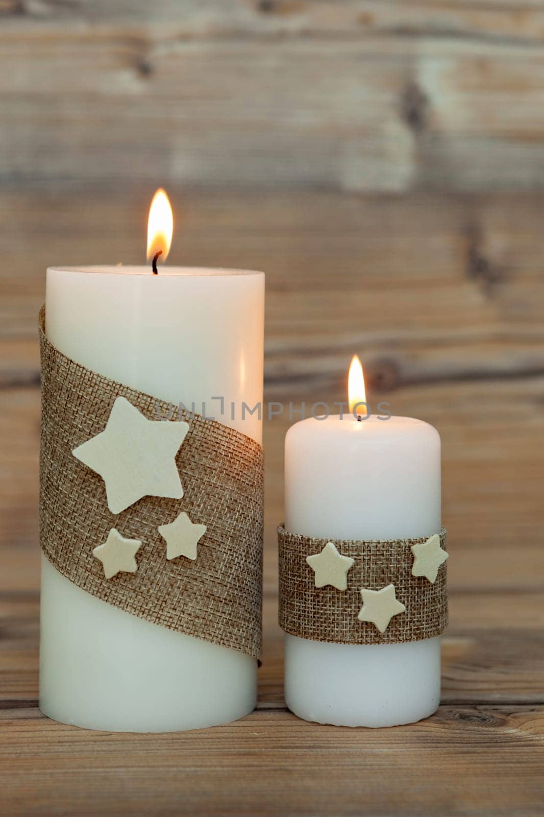 Beautiful Candles in home. Warm christmas decoration