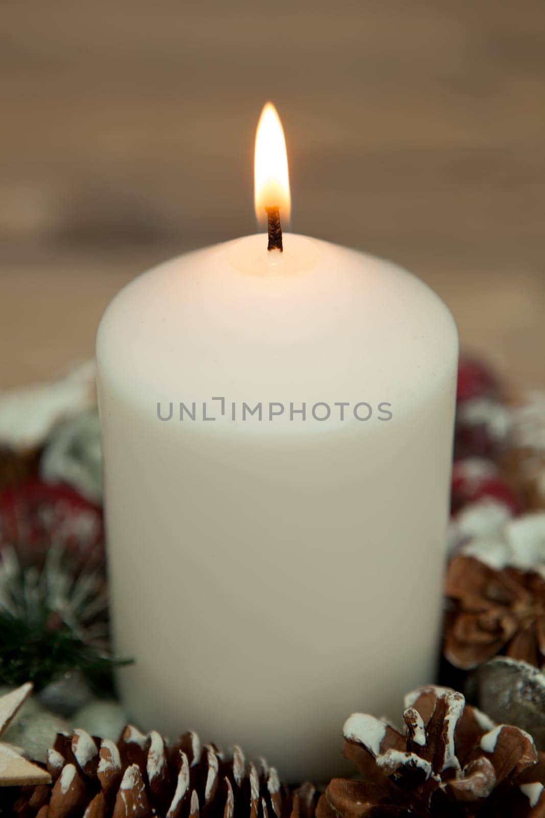 Beautiful Candles in home. Warm christmas decoration