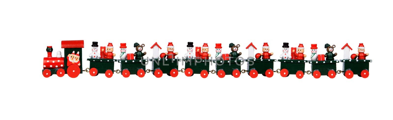 Red Christmas train isolated on a white background