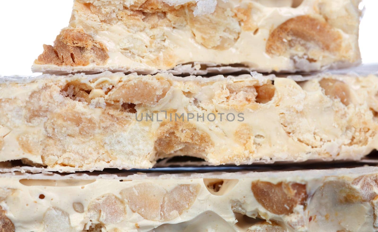 Delicious nougat typical sweet Christmas isolated on a white background