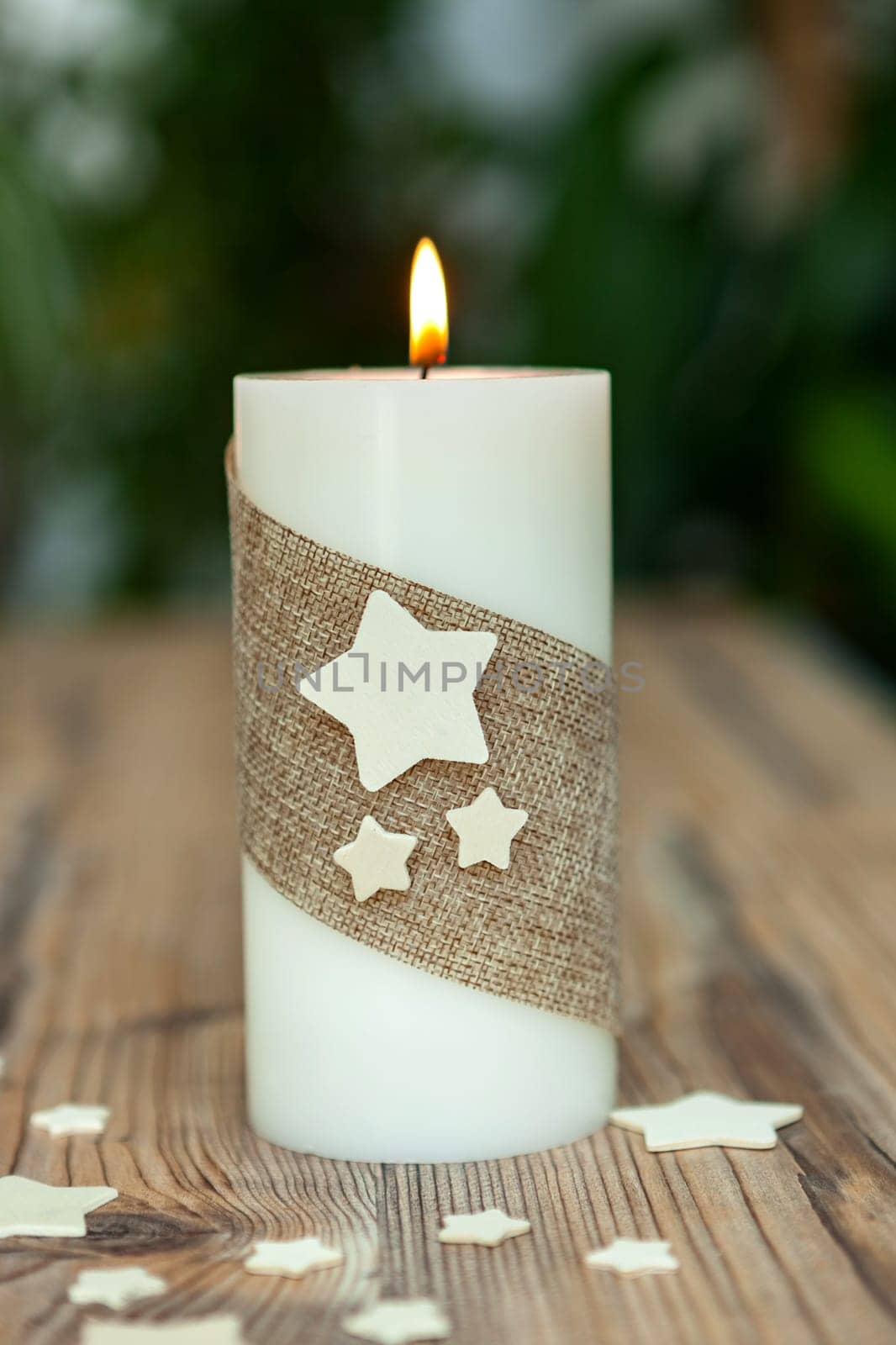 Beautiful Candles in home. Warm christmas decoration