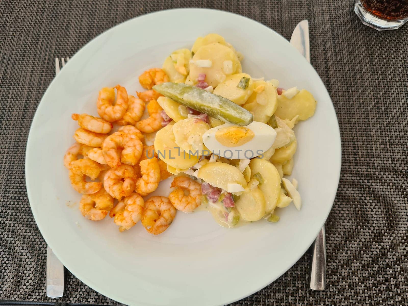 Traditional German potato salad with crabs
