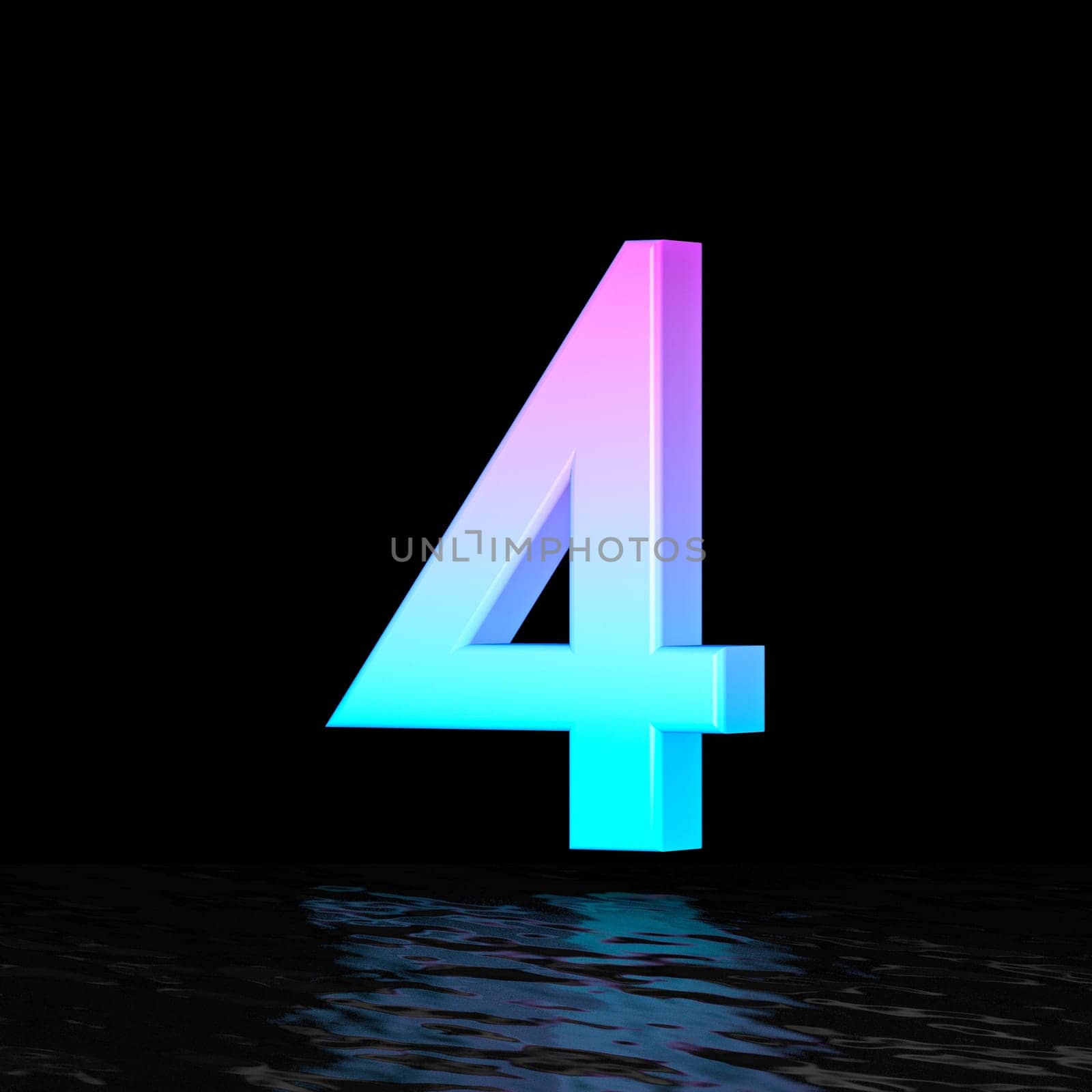 Cyan magenta font Number 4 FOUR 3D render illustration isolated on black background