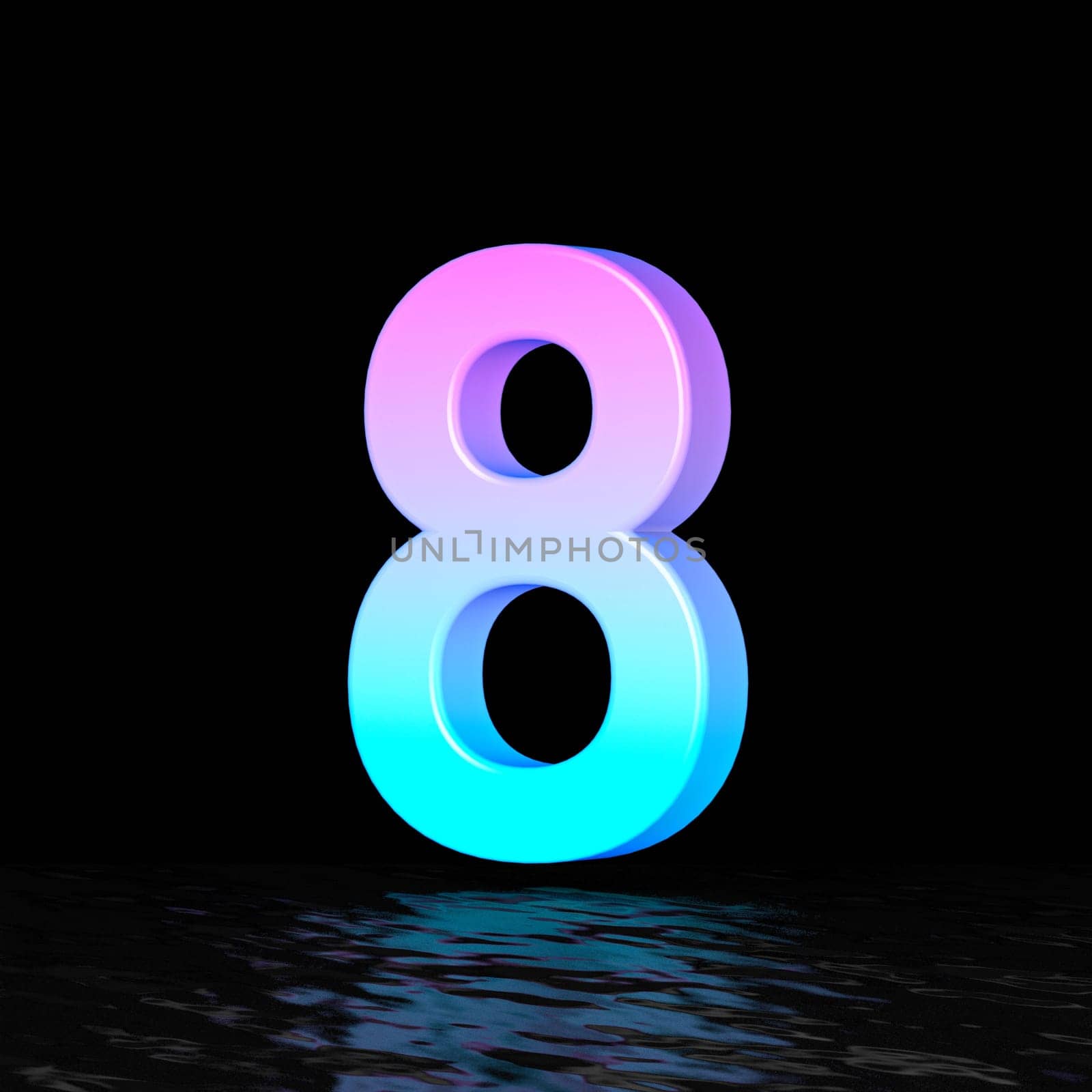 Cyan magenta font Number 8 EIGHT 3D render illustration isolated on black background