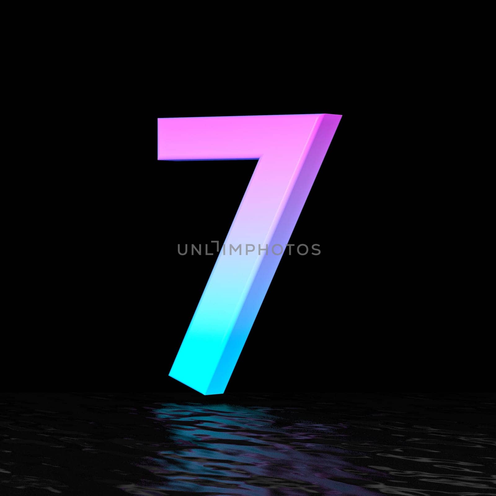 Cyan magenta font Number 7 SEVEN 3D render illustration isolated on black background