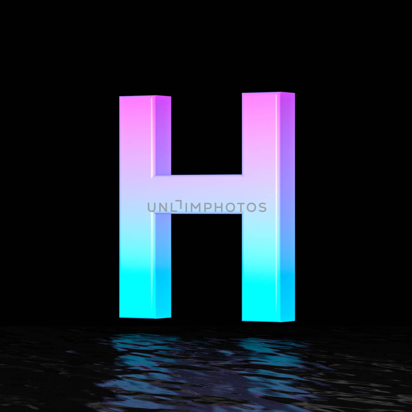 Cyan magenta font Letter H 3D render illustration isolated on black background