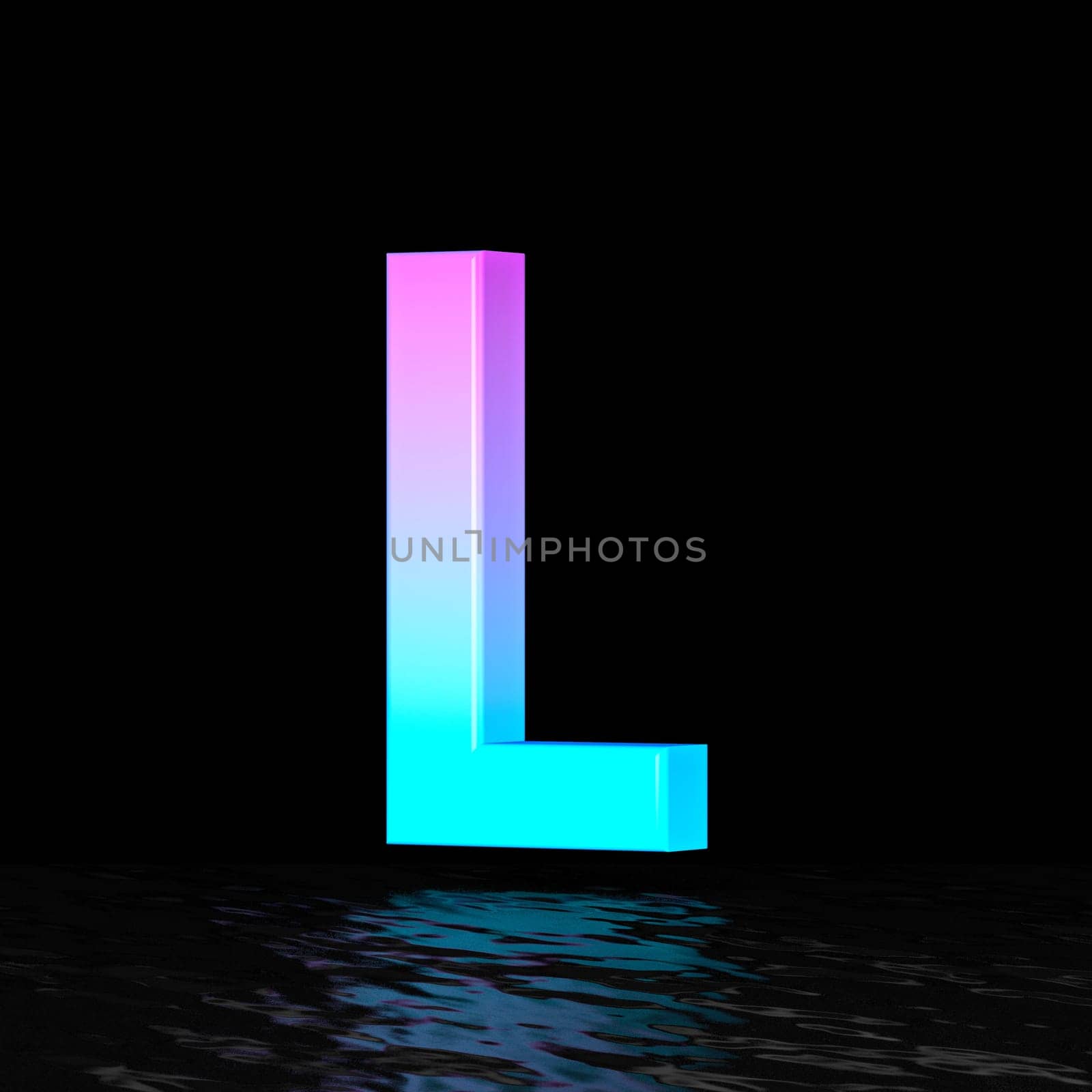 Cyan magenta font Letter L 3D render illustration isolated on black background