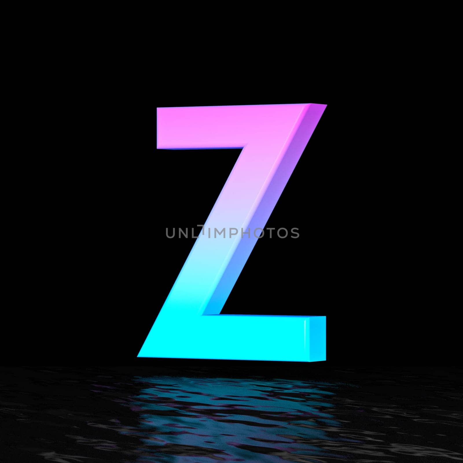 Cyan magenta font Letter Z 3D render illustration isolated on black background